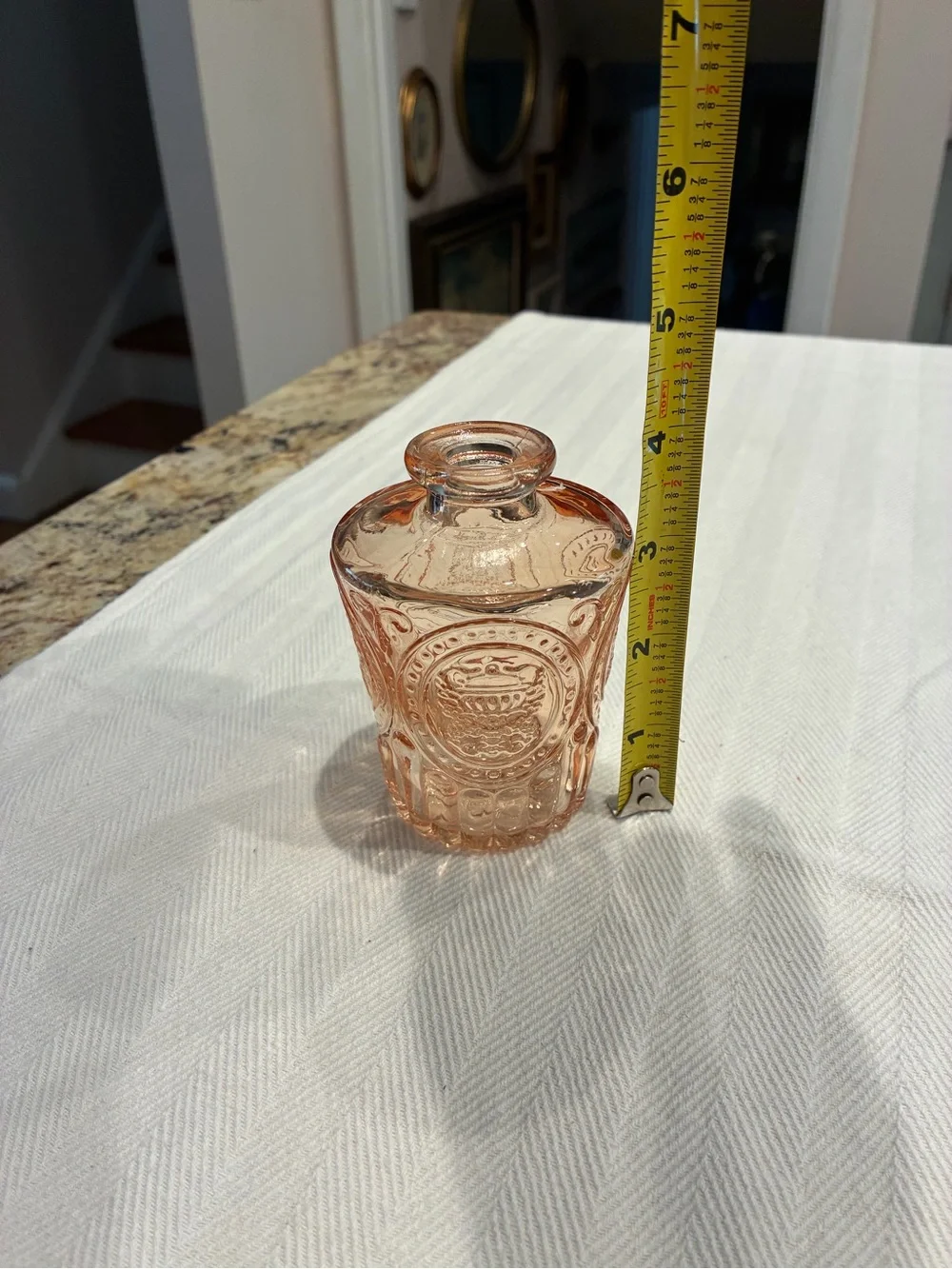 Vintage-Inspired Pink Pressed Glass Decorative Bottle